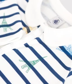 Petit Bateau Schlafanzüge, Strampler*Strampler ohne Füßchen aus Baumwolle mit Kragen und Paris-Motiv weiss ECUME/weiss MULTICO