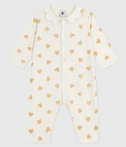 Petit Bateau Schlafanzüge, Strampler*Strampler ohne Füßchen aus Baumwolle mit goldfarbenen Herzen MILK/ DORE