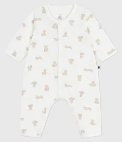 Petit Bateau Schlafanzüge, Strampler|Newborn*Strampler ohne Füßchen aus Baumwolle mit Bärmotiv MARSHMALLOW/ BRUN