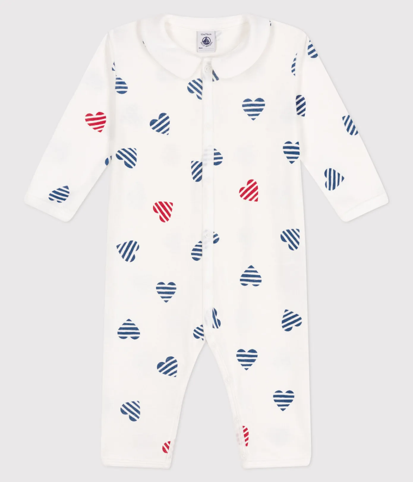 Petit Bateau Schlafanzüge, Strampler*Strampler ohne Füßchen aus Baumwolle mit Kragen und gestreiftem Herzmotiv. weiss MARSHMALLOW/weiss MULTICO