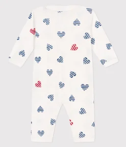 Petit Bateau Schlafanzüge, Strampler*Strampler ohne Füßchen aus Baumwolle mit Kragen und gestreiftem Herzmotiv. weiss MARSHMALLOW/weiss MULTICO