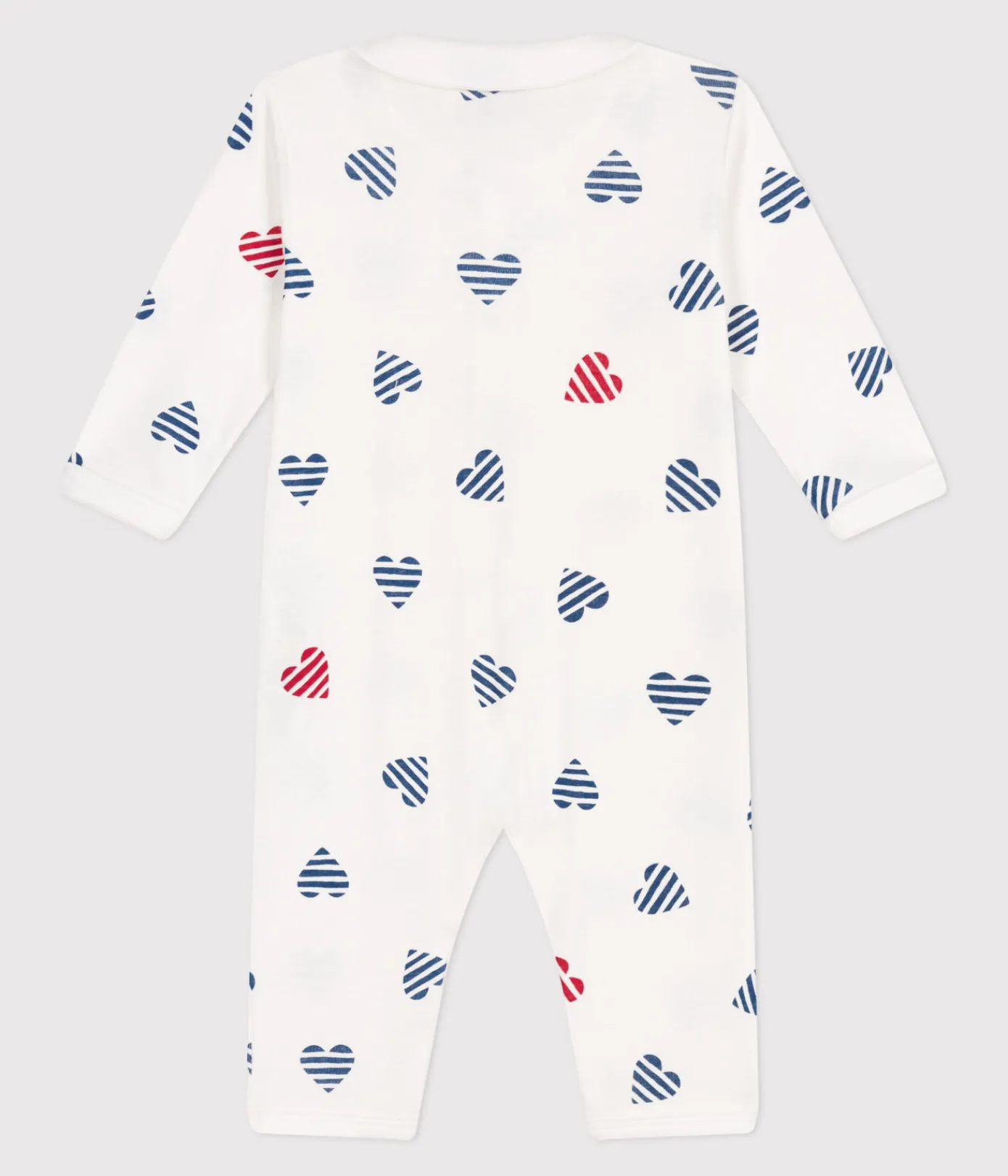 Petit Bateau Schlafanzüge, Strampler*Strampler ohne Füßchen aus Baumwolle mit Kragen und gestreiftem Herzmotiv. weiss MARSHMALLOW/weiss MULTICO