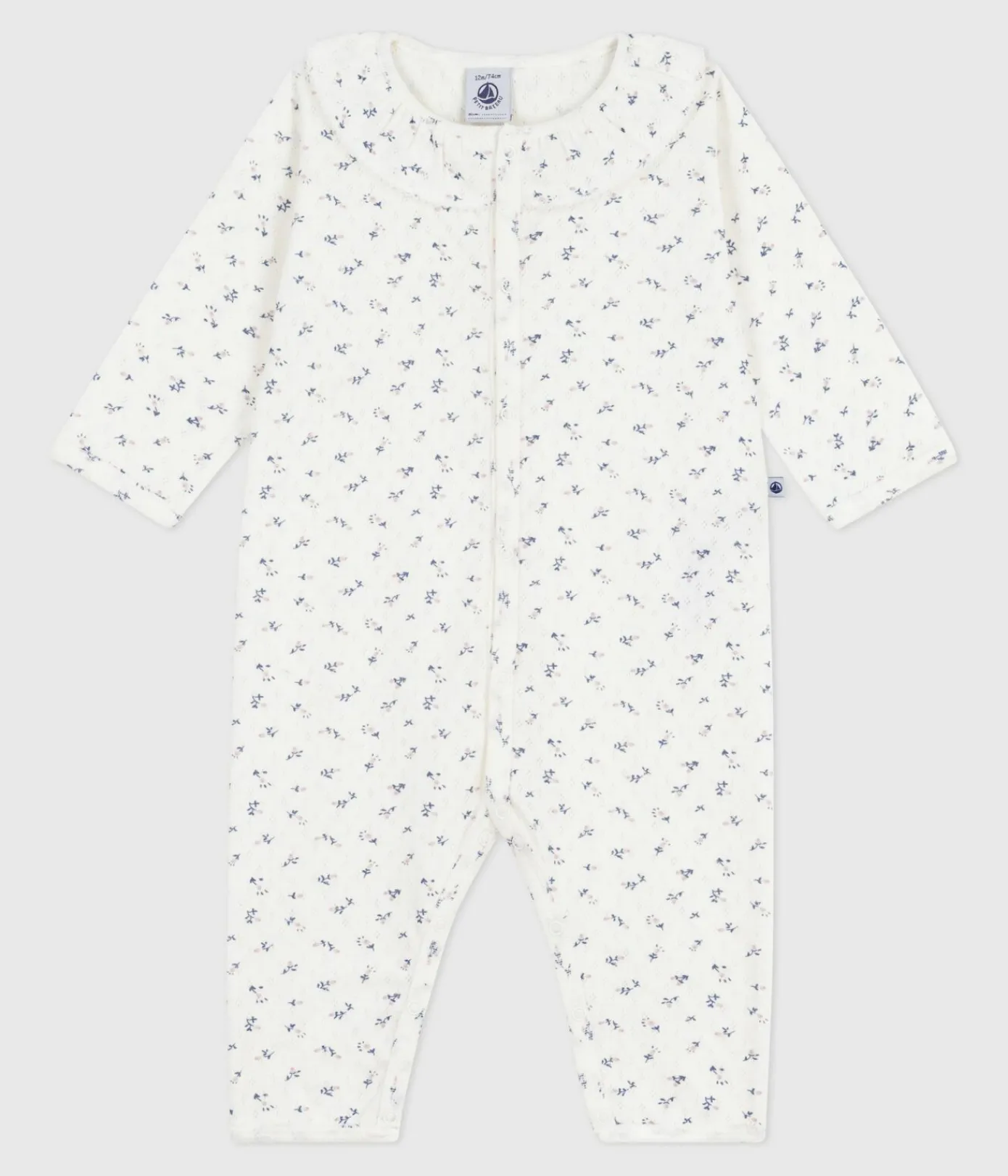 Petit Bateau Schlafanzüge, Strampler*Strampler ohne Füßchen mit Kragen aus Baumwolle mit Lochstickerei Blumenmotiv weiss MARSHMALLOW/weiss MULTICO