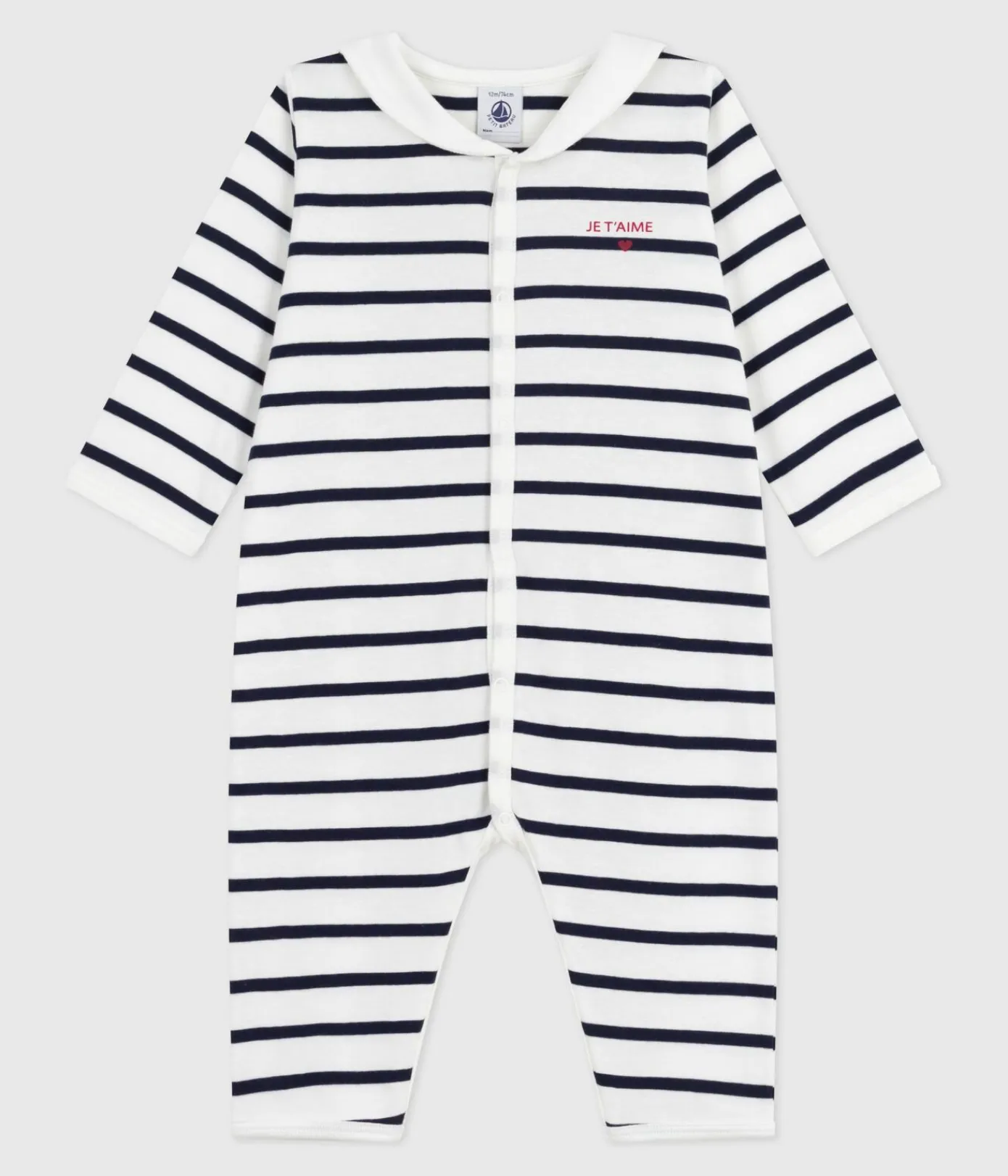 Petit Bateau Schlafanzüge, Strampler*Strampler ohne Füßchen mit U-Boot-Kragen aus gestreifter Baumwolle weiss MARSHMALLOW/blau SMOKING