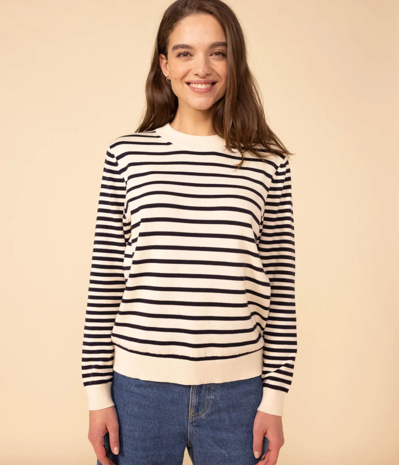 Petit Bateau Homewear|Streifenshirts, Pullover, Cardigans*Streifenpulli aus Baumwolle für Damen weiss AVALANCHE/blau SMOKING