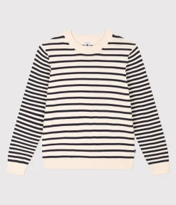 Petit Bateau Homewear|Streifenshirts, Pullover, Cardigans*Streifenpulli aus Baumwolle für Damen weiss AVALANCHE/blau SMOKING