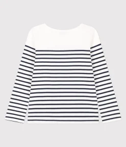 Petit Bateau Streifenshirts, Pullover, Cardigans*Streifenshirt aus Baumwolle für Damen weiss MARSHMALLOW/blau SMOKING