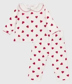Petit Bateau Schlafanzüge, Strampler*2-teiliger Stramper mit Herz-Motiv weiss MARSHMALLOW/ROT TERKUIT