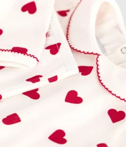 Petit Bateau Schlafanzüge, Strampler*2-teiliger Stramper mit Herz-Motiv weiss MARSHMALLOW/ROT TERKUIT
