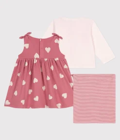Petit Bateau Sets, Overalls & Latzhosen*2-teiliges Baby-Set aus Baumwolle, einfarbiger Cardigan und gemustertes Kleid rosa ROSEWOOD/ MULTICO