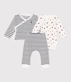 Petit Bateau Sets, Overalls & Latzhosen|Newborn*3-teiliges Baby-Set aus Baumwolle weiss MARSHMALLOW/blau SMOKING