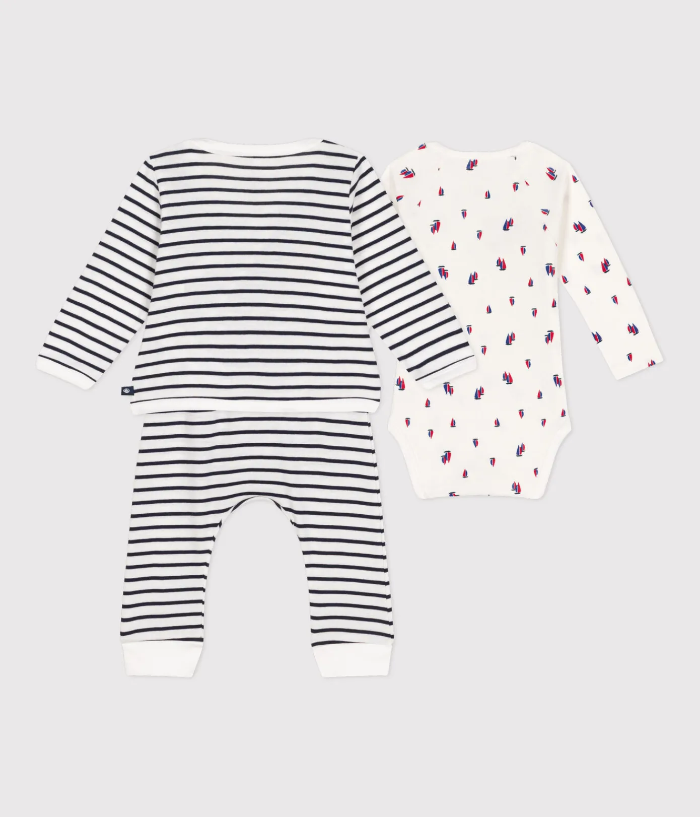 Petit Bateau Sets, Overalls & Latzhosen|Newborn*3-teiliges Baby-Set aus Baumwolle weiss MARSHMALLOW/blau SMOKING