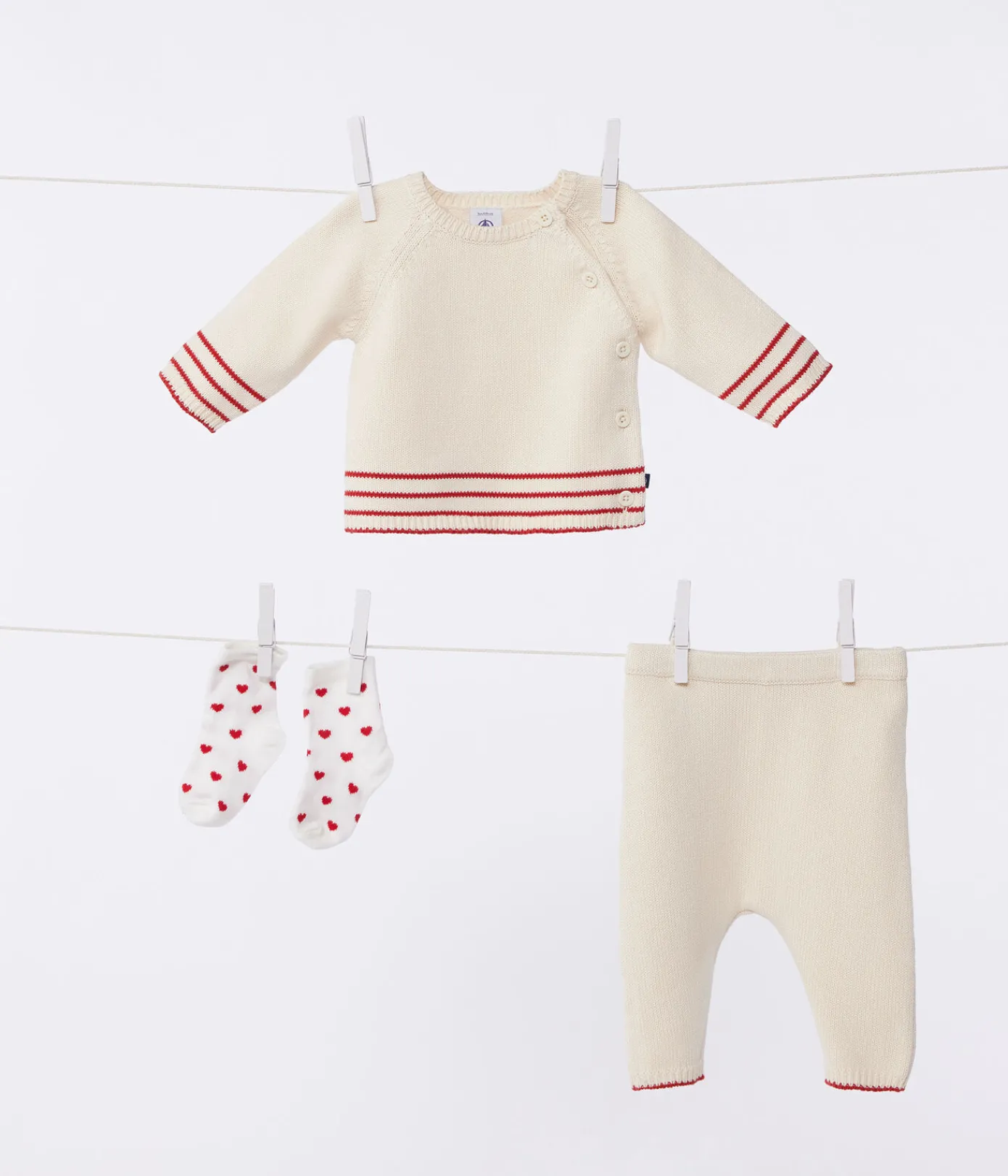 Petit Bateau Sets, Overalls & Latzhosen|Newborn*2-teiliges Baby-Set aus Baumwollstrick mit Jacquardmuster AVALANCHE/ ROT