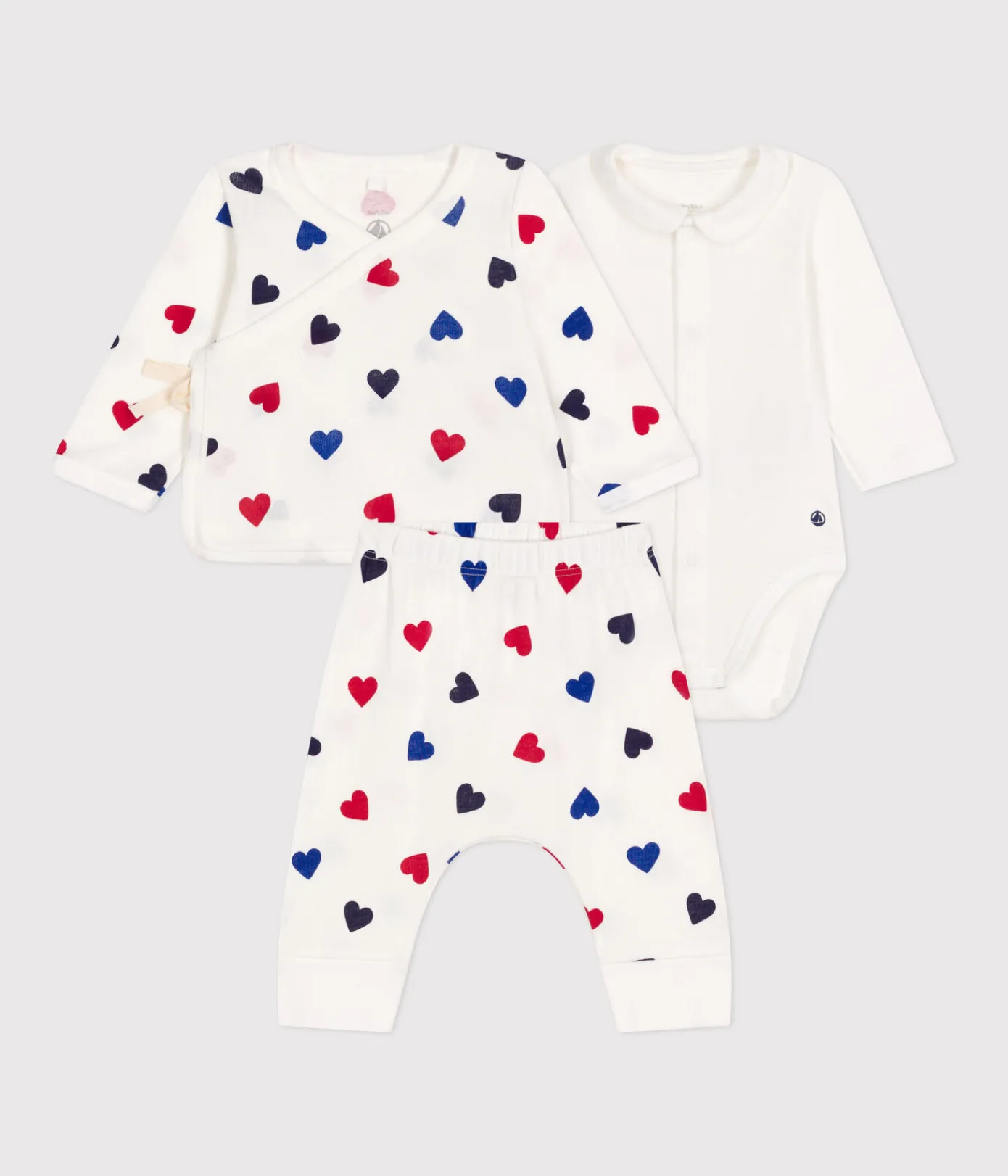 Petit Bateau Sets, Overalls & Latzhosen|Newborn*3-teiliges Baby-Set aus Baumwolle weiss MARSHMALLOW/weiss MULTICO