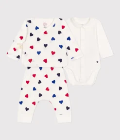 Petit Bateau Sets, Overalls & Latzhosen|Newborn*3-teiliges Baby-Set aus Baumwolle weiss MARSHMALLOW/weiss MULTICO