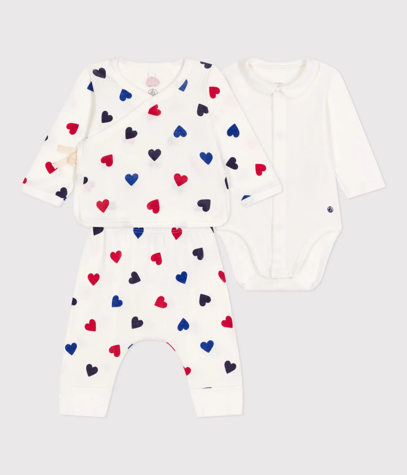 Petit Bateau Sets, Overalls & Latzhosen|Newborn*3-teiliges Baby-Set aus Baumwolle weiss MARSHMALLOW/weiss MULTICO