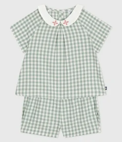 Petit Bateau Sets, Overalls & Latzhosen*2-teiliges Baby-Set aus Baumwolle, Vichy-Bluse und Shorts blau PAUL/weiss MARSHMALLOW