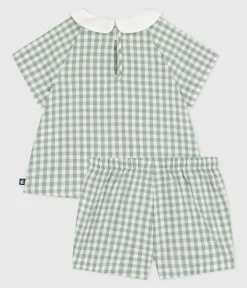 Petit Bateau Sets, Overalls & Latzhosen*2-teiliges Baby-Set aus Baumwolle, Vichy-Bluse und Shorts blau PAUL/weiss MARSHMALLOW