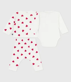 Petit Bateau Sets, Overalls & Latzhosen|Newborn*3-teiliges Baby-Set aus Baumwolle mit Herzmotiv weiss MARSHMALLOW/ROT TERKUIT