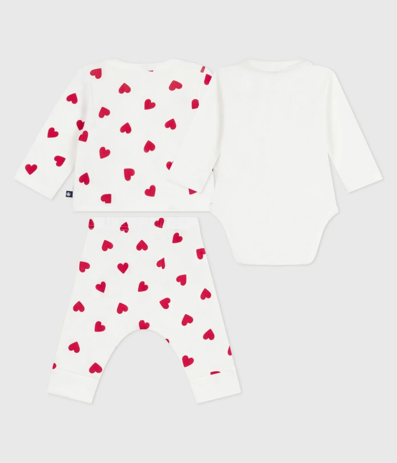 Petit Bateau Sets, Overalls & Latzhosen|Newborn*3-teiliges Baby-Set aus Baumwolle mit Herzmotiv weiss MARSHMALLOW/ROT TERKUIT