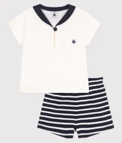 Petit Bateau Sets, Overalls & Latzhosen*2-teiliges Baby-Set aus Baumwolle, T-Shirt mit Matrosenkragen blau SMOKING/weiss MARSHMALLOW