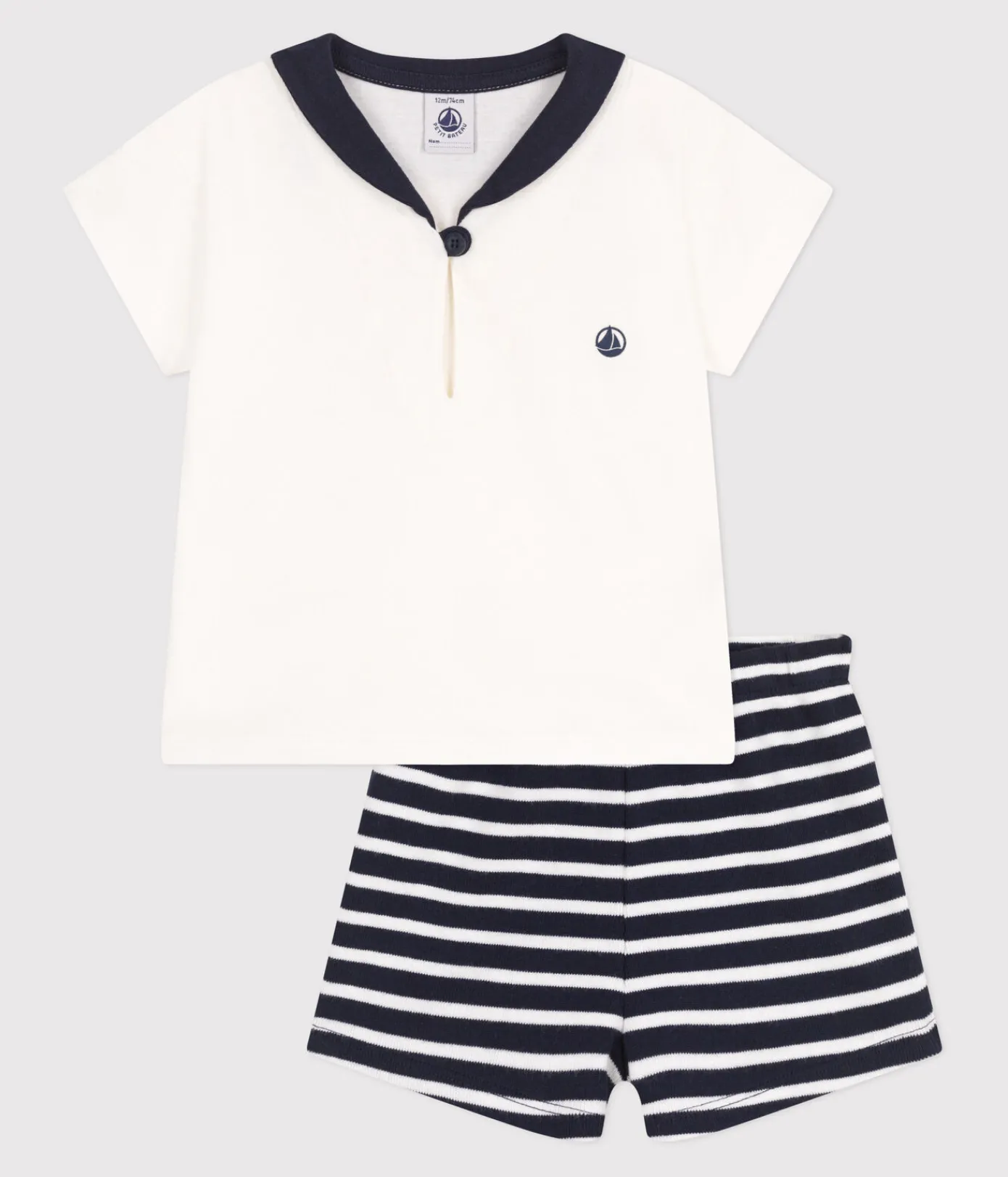 Petit Bateau Sets, Overalls & Latzhosen*2-teiliges Baby-Set aus Baumwolle, T-Shirt mit Matrosenkragen blau SMOKING/weiss MARSHMALLOW