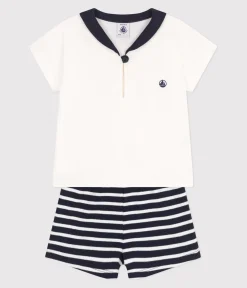 Petit Bateau Sets, Overalls & Latzhosen*2-teiliges Baby-Set aus Baumwolle, T-Shirt mit Matrosenkragen blau SMOKING/weiss MARSHMALLOW