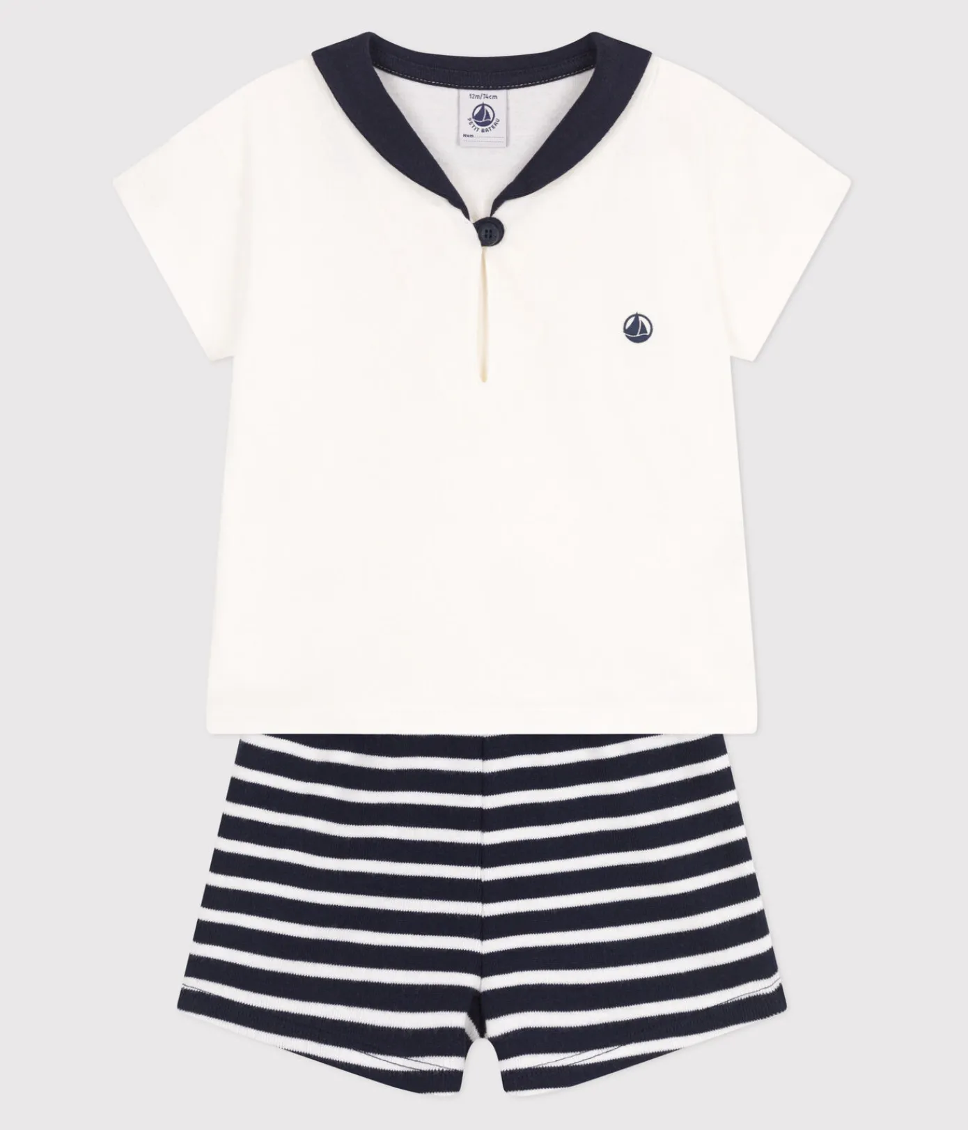 Petit Bateau Sets, Overalls & Latzhosen*2-teiliges Baby-Set aus Baumwolle, T-Shirt mit Matrosenkragen blau SMOKING/weiss MARSHMALLOW