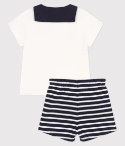 Petit Bateau Sets, Overalls & Latzhosen*2-teiliges Baby-Set aus Baumwolle, T-Shirt mit Matrosenkragen blau SMOKING/weiss MARSHMALLOW