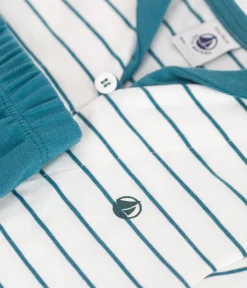 Petit Bateau Sets, Overalls & Latzhosen*2-teiliges Baby-Set aus Baumwolle, gestreiftes T-Shirt und einfarbige Shorts grün MARSHMALLOW/ DRAGONFLY