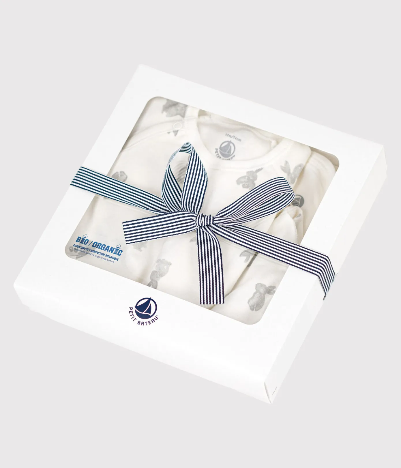 Petit Bateau Schlafanzüge, Strampler|Newborn*3-teiliges Baby-Set aus Baumwolle weiss MARSHMALLOW/grau GRIS