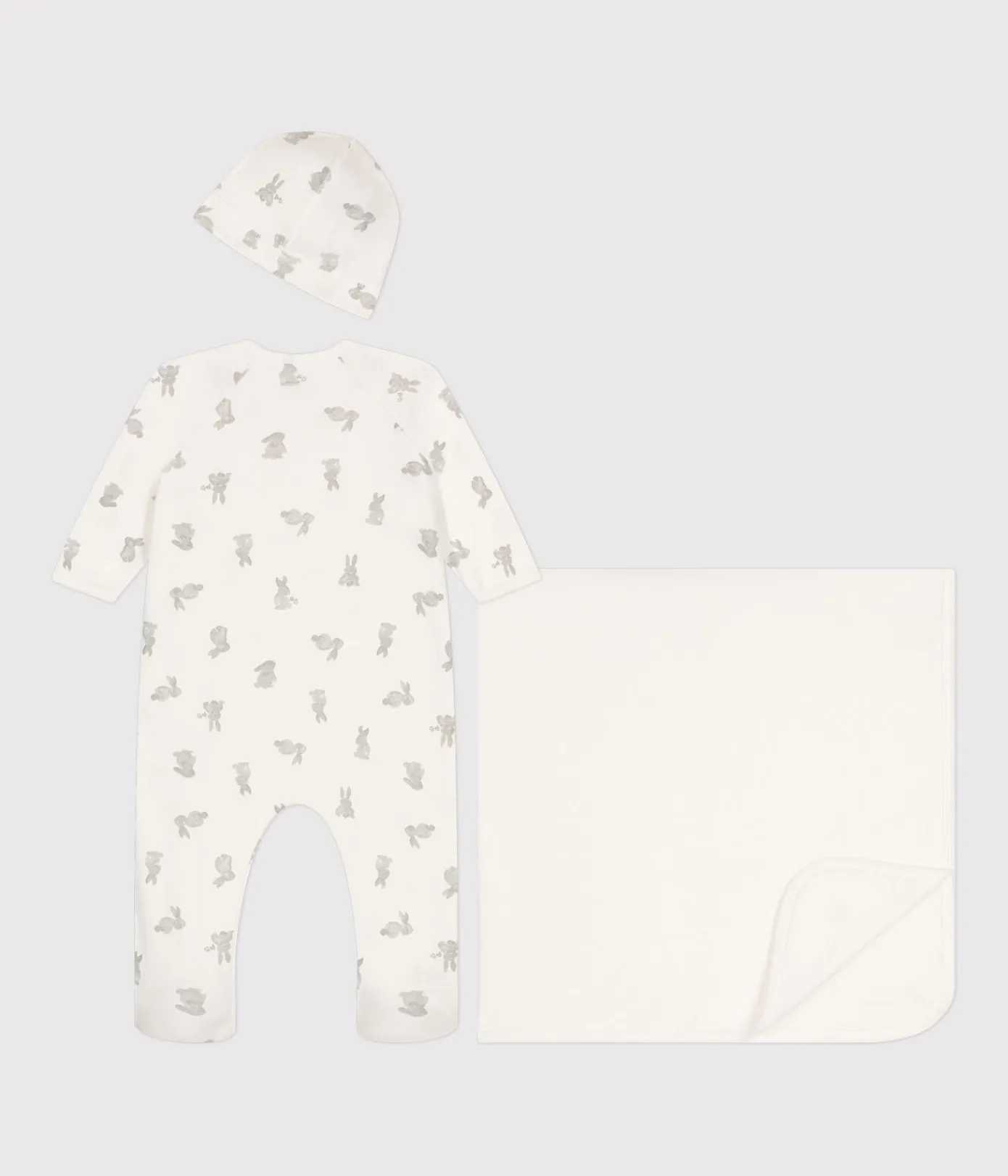 Petit Bateau Schlafanzüge, Strampler|Newborn*3-teiliges Baby-Set aus Baumwolle weiss MARSHMALLOW/grau GRIS