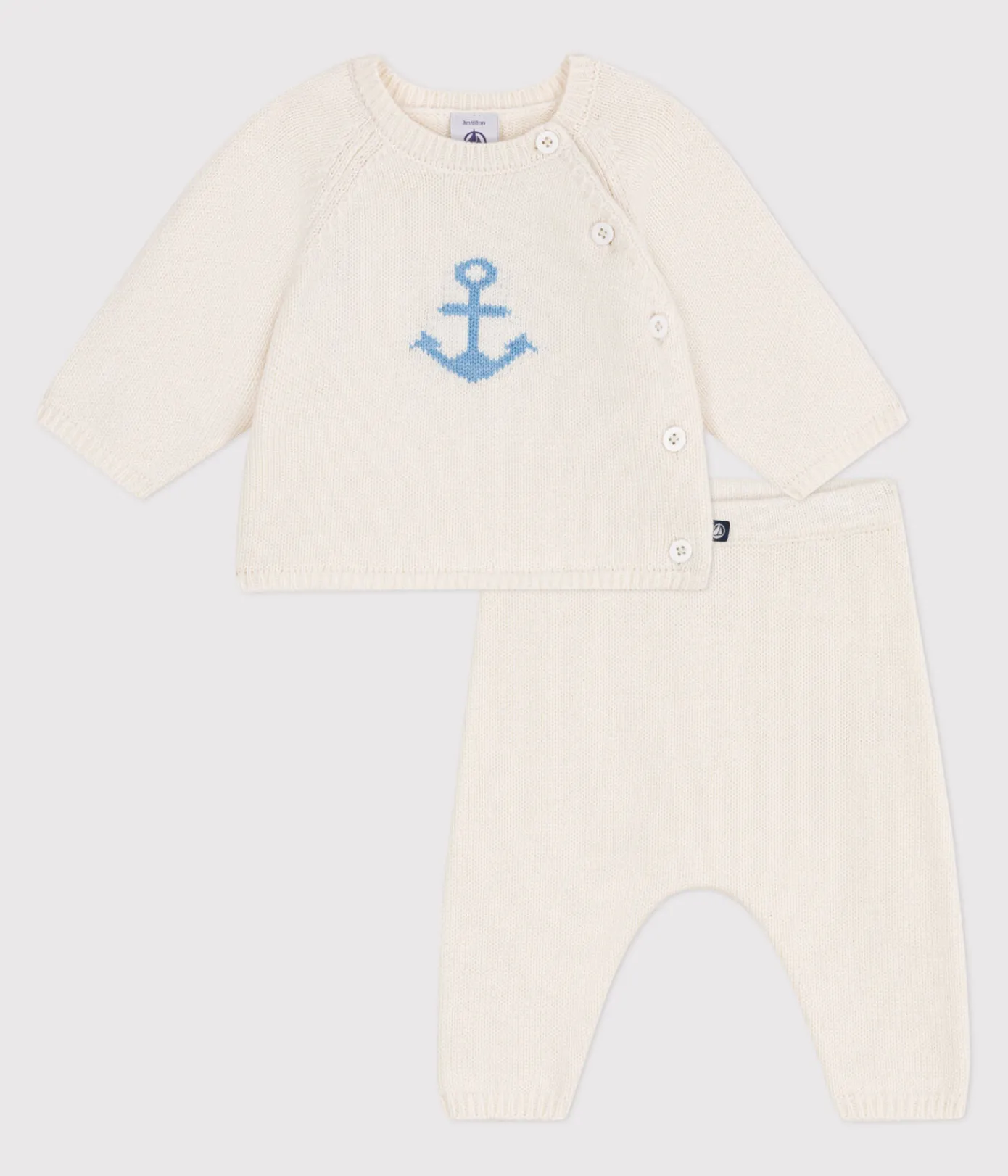 Petit Bateau Sets, Overalls & Latzhosen|Newborn*2-teiliges Baby-Set aus Woll- und Baumwollstrick mit Jacquardmuster weiss MARSHMALLOW