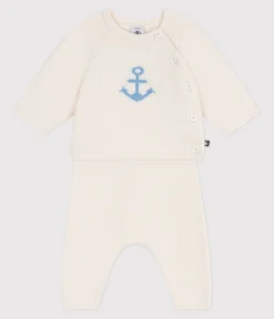 Petit Bateau Sets, Overalls & Latzhosen|Newborn*2-teiliges Baby-Set aus Woll- und Baumwollstrick mit Jacquardmuster weiss MARSHMALLOW