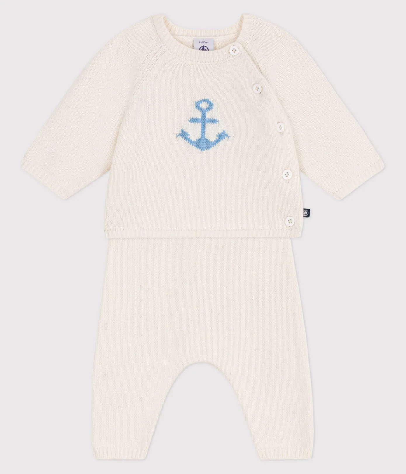 Petit Bateau Sets, Overalls & Latzhosen|Newborn*2-teiliges Baby-Set aus Woll- und Baumwollstrick mit Jacquardmuster weiss MARSHMALLOW