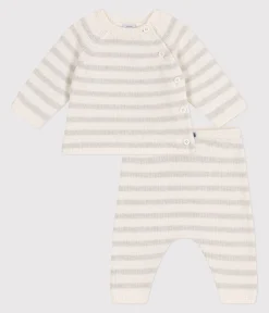 Petit Bateau Sets, Overalls & Latzhosen|Newborn*2-teiliges Baby-Set aus Woll- und Baumwoll-Strick weiss MARSHMALLOW/ MONTELIMAR