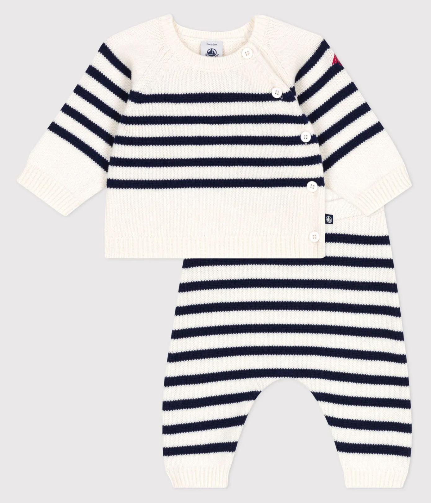 Petit Bateau Sets, Overalls & Latzhosen|Newborn*2-teiliges Baby-Set aus Wollstrick mit Matrosenstreifen blau MARSHMALLOW/ SOIR