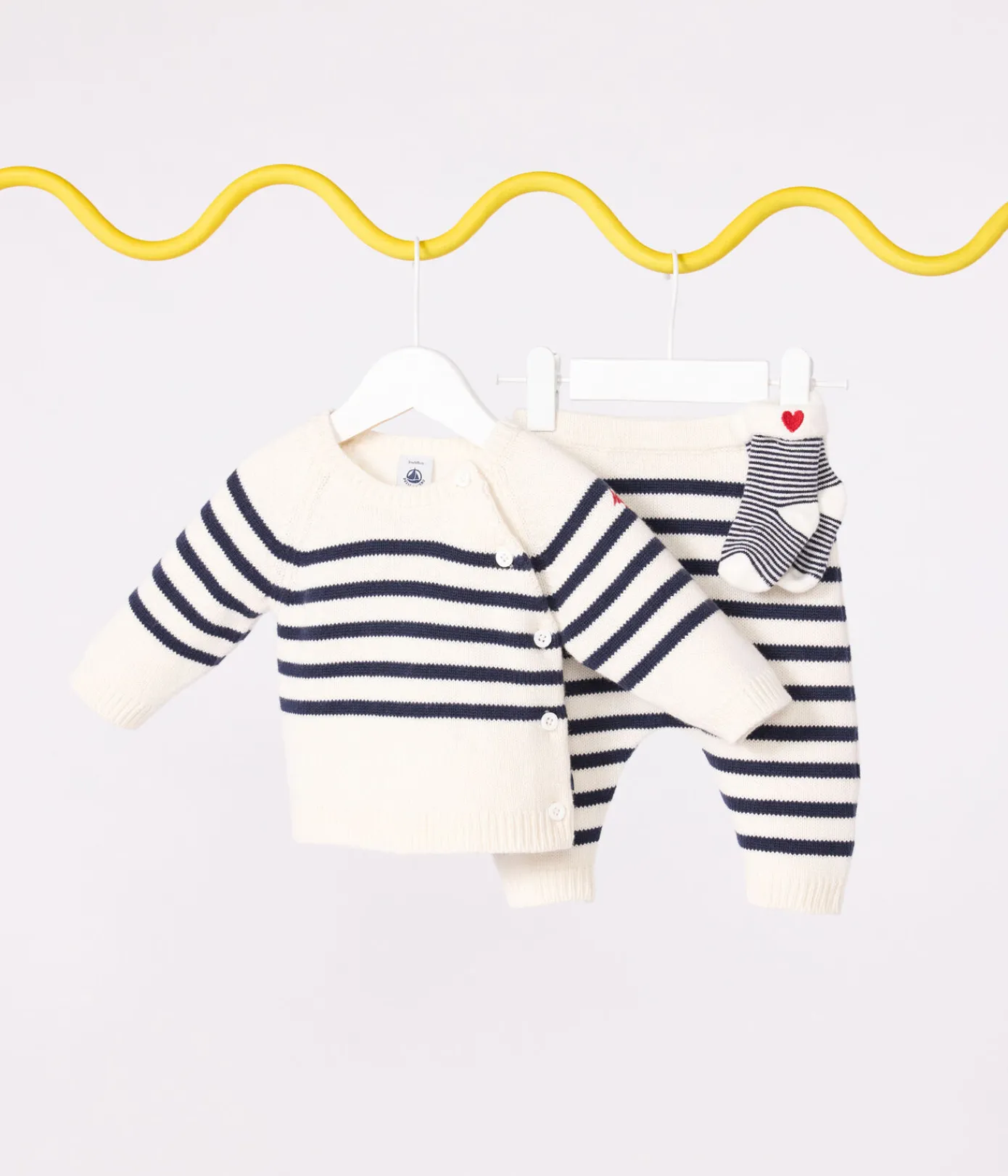 Petit Bateau Sets, Overalls & Latzhosen|Newborn*2-teiliges Baby-Set aus Wollstrick mit Matrosenstreifen blau MARSHMALLOW/ SOIR