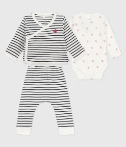 Petit Bateau Sets, Overalls & Latzhosen|Newborn*3-teiliges Baby-Set mit Matrosenstreifen und Body mit Schiff-Motiv weiss MARSHMALLOW/blau SMOKING