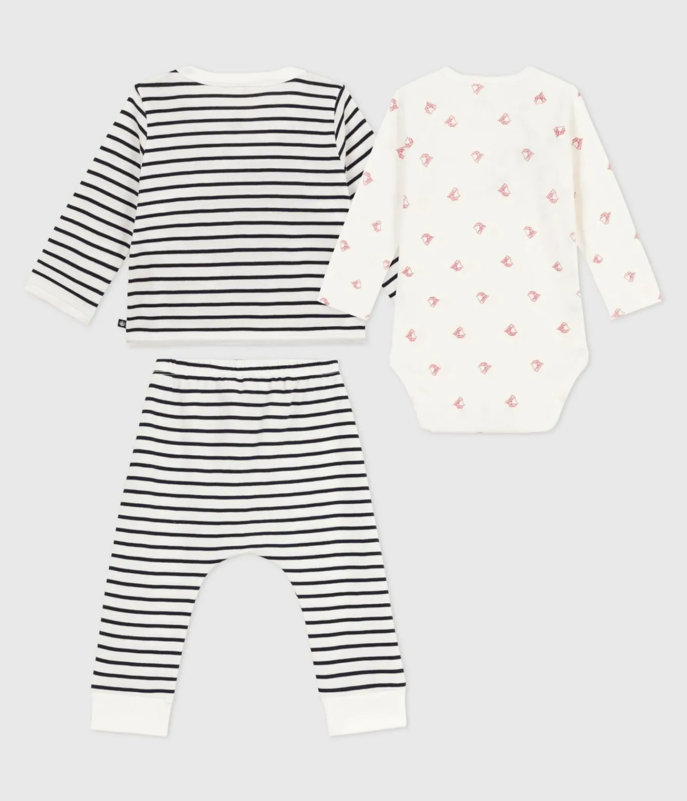 Petit Bateau Sets, Overalls & Latzhosen|Newborn*3-teiliges Baby-Set mit Matrosenstreifen und Body mit Schiff-Motiv weiss MARSHMALLOW/blau SMOKING