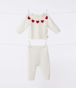 Petit Bateau Sets, Overalls & Latzhosen|Newborn*2-teiliges Baby-Strickset weiss MARSHMALLOW/ROT