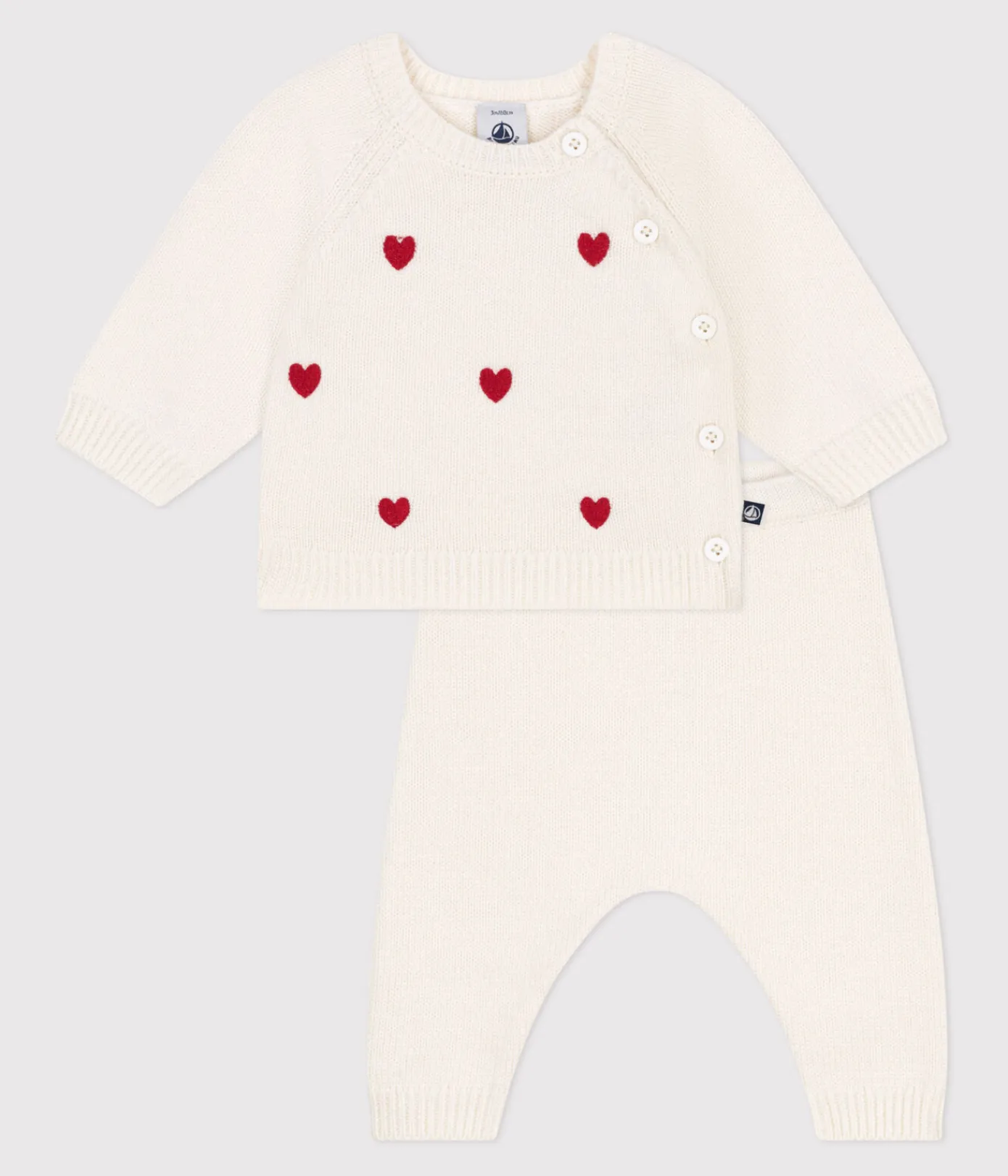 Petit Bateau Sets, Overalls & Latzhosen|Newborn*2-teiliges Baby-Strickset mit gestickten Herzen ROT MARSHMALLOW/ POMPEI