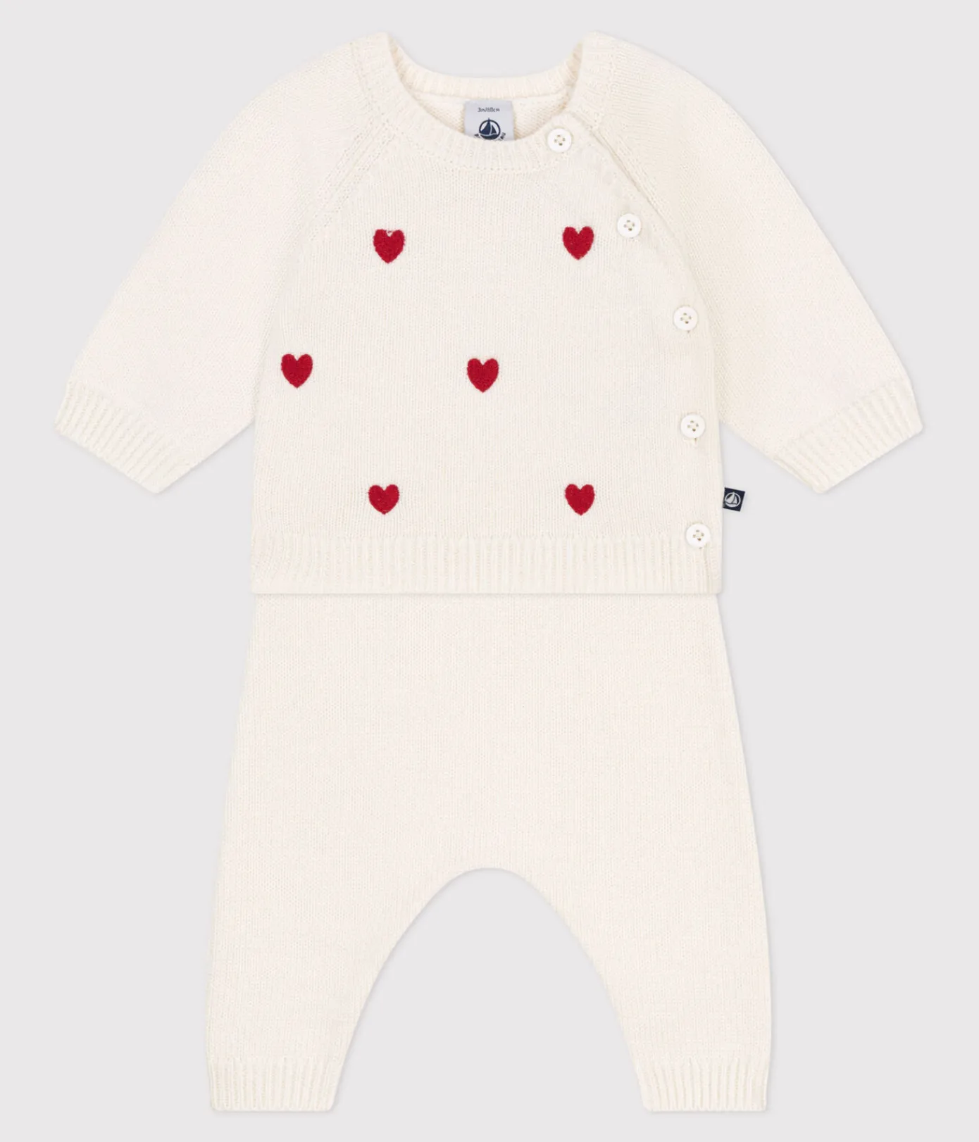 Petit Bateau Sets, Overalls & Latzhosen|Newborn*2-teiliges Baby-Strickset mit gestickten Herzen ROT MARSHMALLOW/ POMPEI