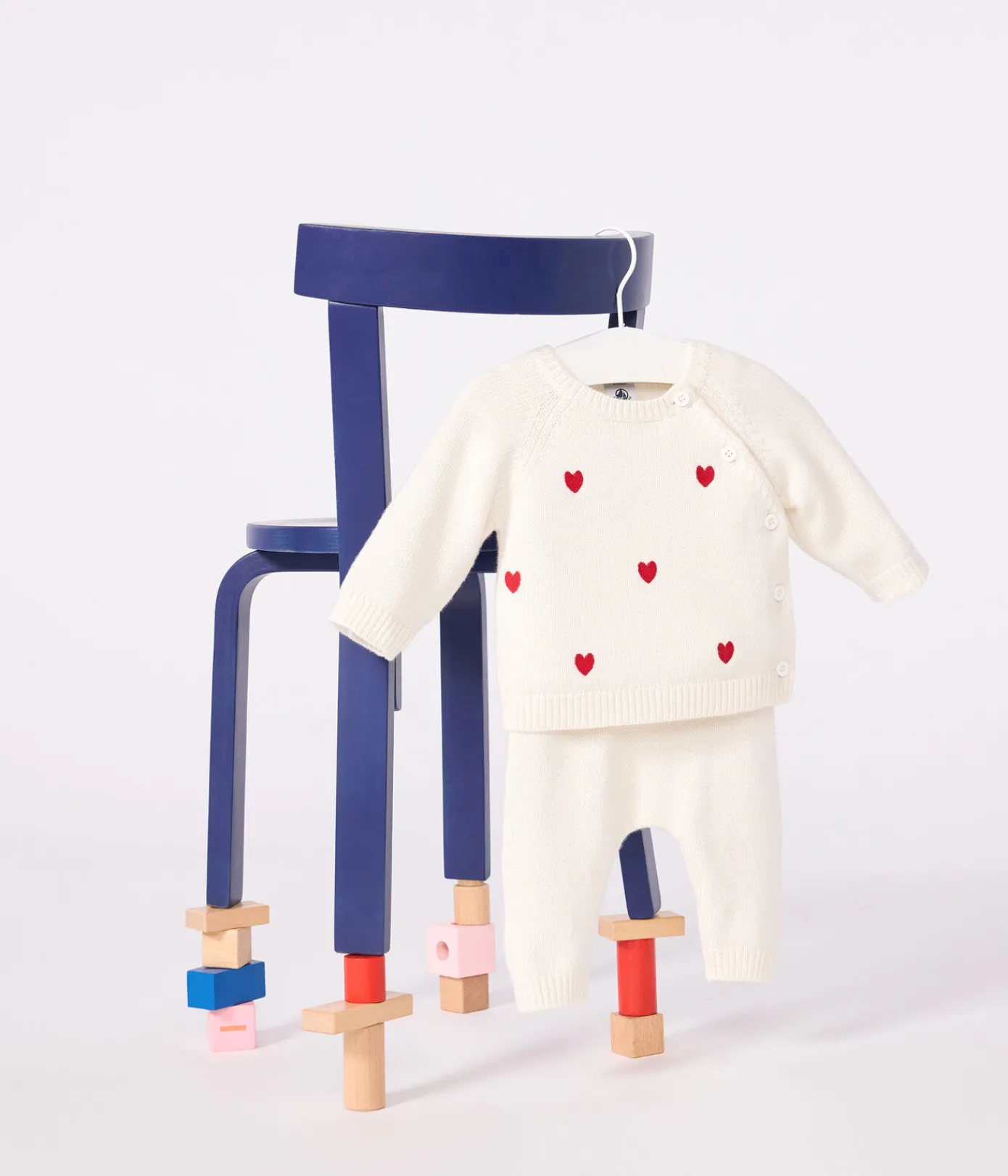 Petit Bateau Sets, Overalls & Latzhosen|Newborn*2-teiliges Baby-Strickset mit gestickten Herzen ROT MARSHMALLOW/ POMPEI