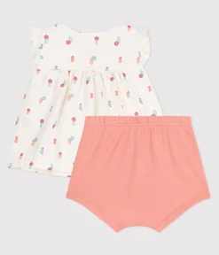 Petit Bateau Sets, Overalls & Latzhosen|Newborn*2-teiliges Newborn-Set aus Baumwolle mit Rüschenbluse weiss MARSHMALLOW/weiss MULTICO