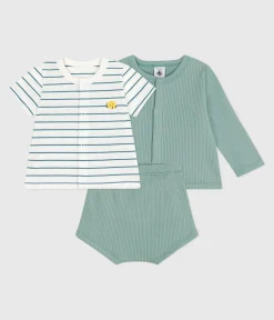 Petit Bateau Sets, Overalls & Latzhosen|Newborn*3-teiliges Newborn-Set aus Baumwolle mit einem zitronengelb gestreiften T-Shirt PAUL/ MULTICO