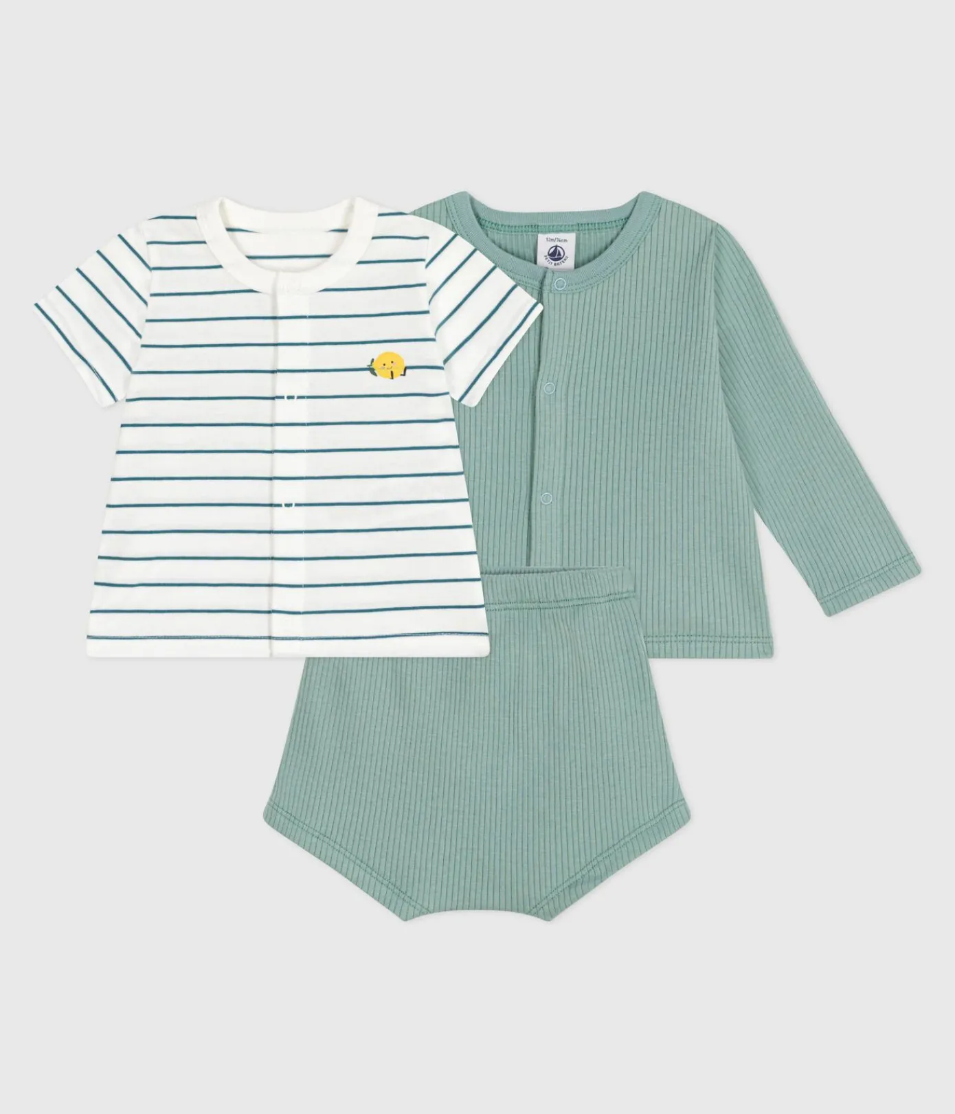 Petit Bateau Sets, Overalls & Latzhosen|Newborn*3-teiliges Newborn-Set aus Baumwolle mit einem zitronengelb gestreiften T-Shirt PAUL/ MULTICO