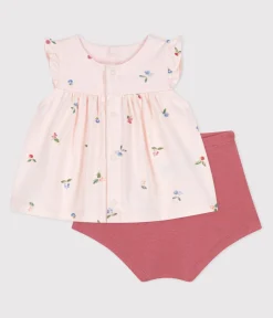 Petit Bateau Sets, Overalls & Latzhosen|Newborn*2-teiliges Newborn-Set aus Baumwolle mit Rüschenbluse rosa FLEUR/weiss MULTICO