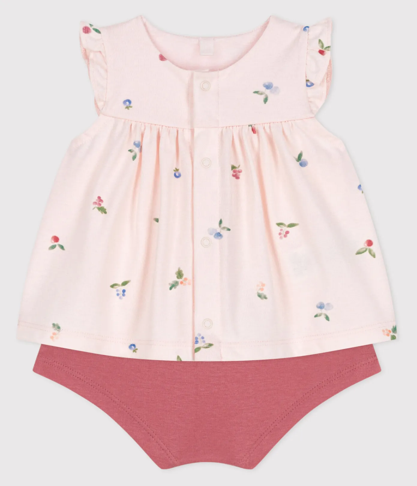 Petit Bateau Sets, Overalls & Latzhosen|Newborn*2-teiliges Newborn-Set aus Baumwolle mit Rüschenbluse rosa FLEUR/weiss MULTICO