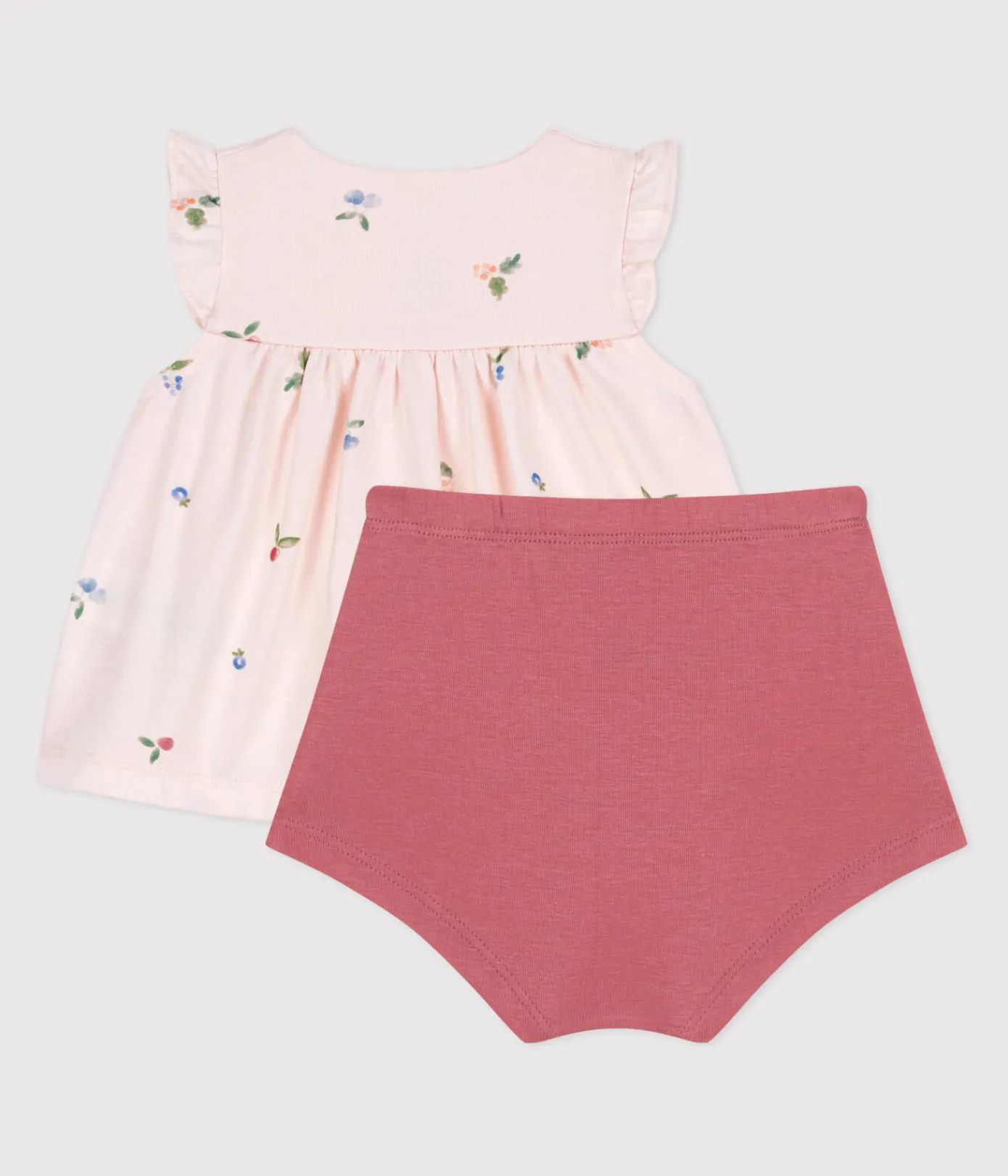 Petit Bateau Sets, Overalls & Latzhosen|Newborn*2-teiliges Newborn-Set aus Baumwolle mit Rüschenbluse rosa FLEUR/weiss MULTICO